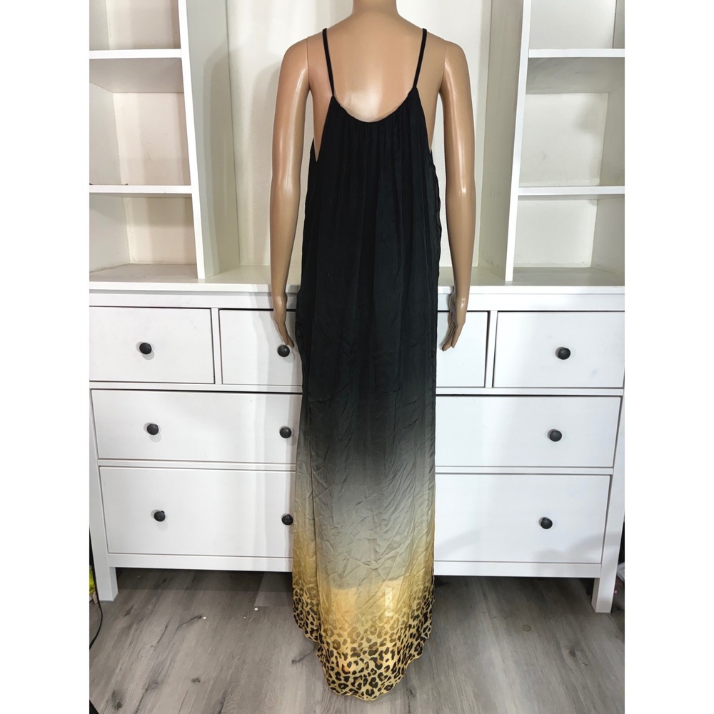 Scandal Italy Silk Blend Ombre Leopard Print Maxi Dress Black Yellow Tan - Picture 3 of 7